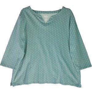 Croft & Barrow Women's 2XL Long Sleeve Classic T-Shirt Green Geometric Pattern